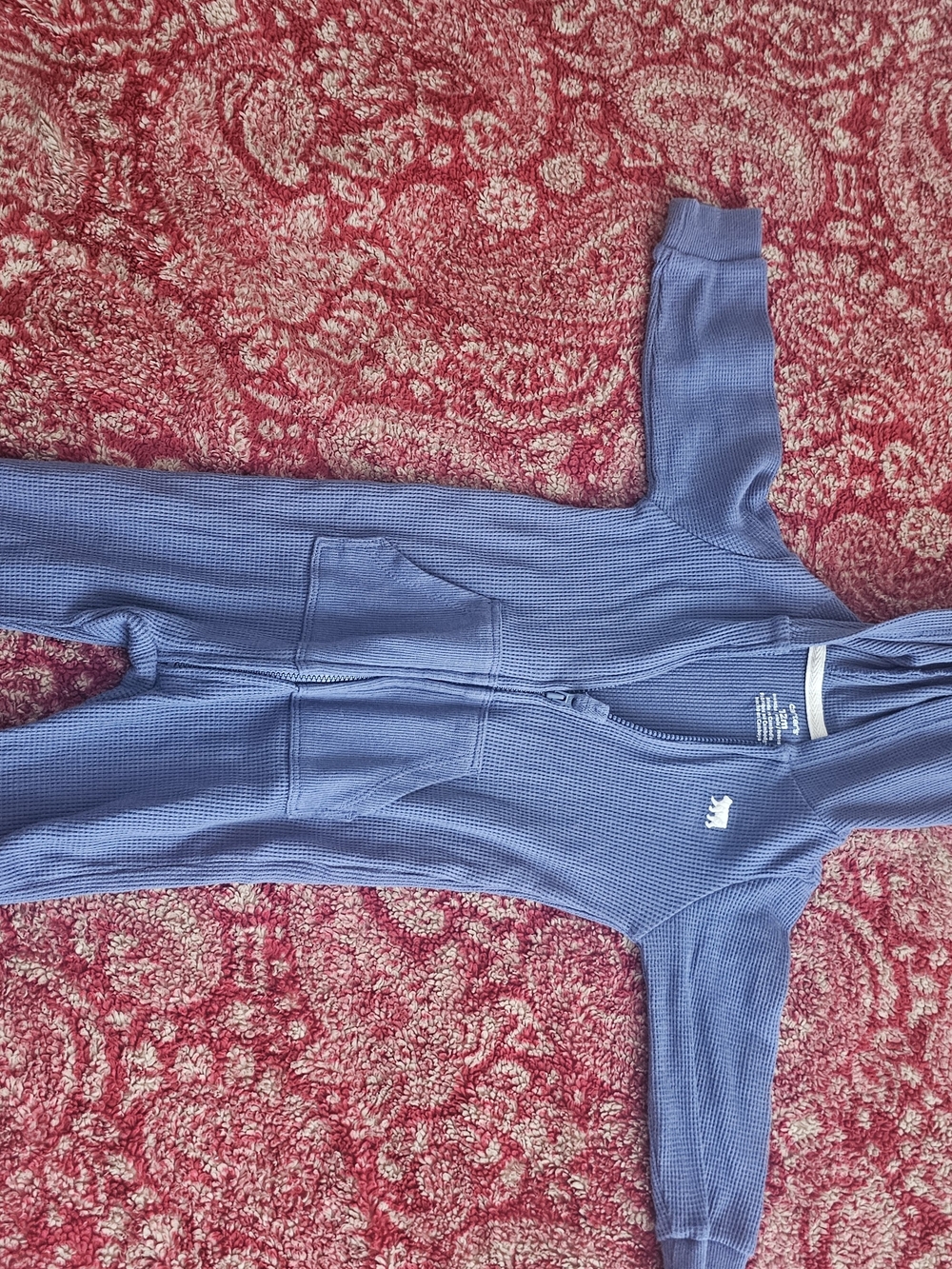 Blue Kids Waffle-Knit Zip Footless Pajamas